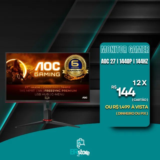 Dia dos Pais!! Monitor Gamer AOC 1440P QuadHd 27 Polegadas 155hz 1ms (Ac. Cartão)