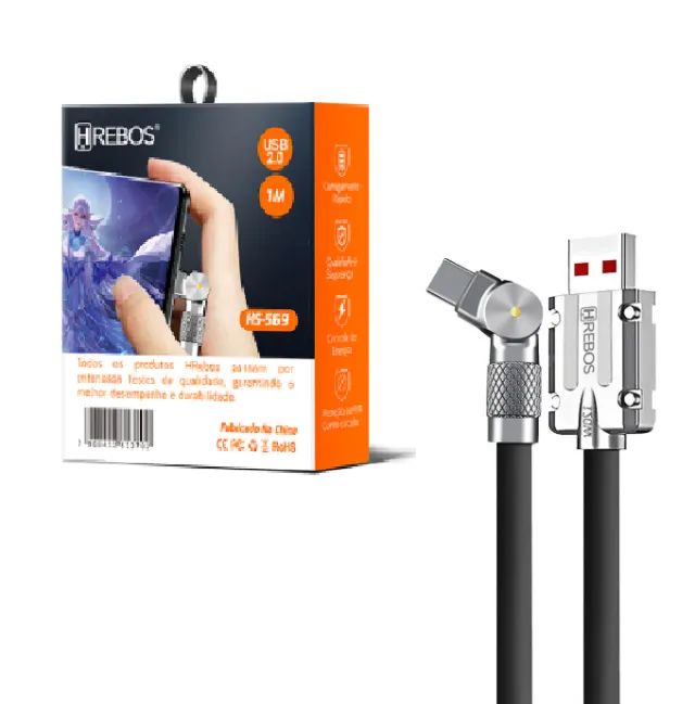 CABO IPHONE IPAD TIPO-C  X USB 1,00 METRO ULTRA RESISTENTE TURBO 180 GRAUS HREBOS HS - Foto 2