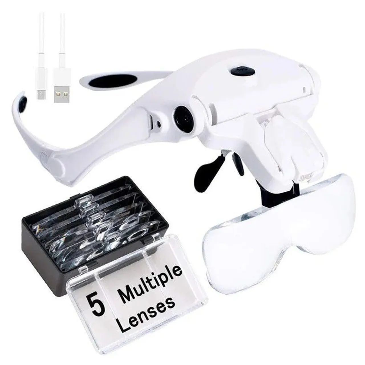 Lupa de Cabeça óculos Profissional com 5 lentes e 2 LEDs recarregáveis - Foto 5