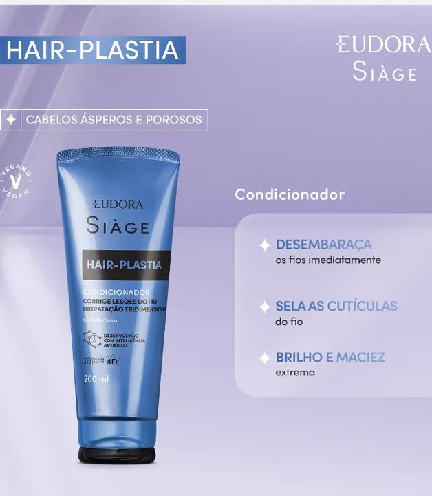Kit Siàge Hair-Plastia Eudora - Shampoo, Condicionador e Máscara - Foto 4