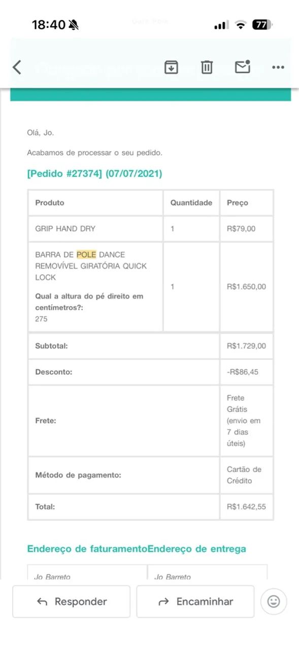 BARRA DE POLE DANCE GAIA POLE / HEPOLY - QUICK LOCK - SOB MEDIDA - USADA POUQUÍSSIMA VEZES - Foto 3