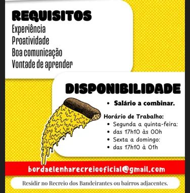 VAGA PARA ATENDENTE DELIVERY/RECREIO