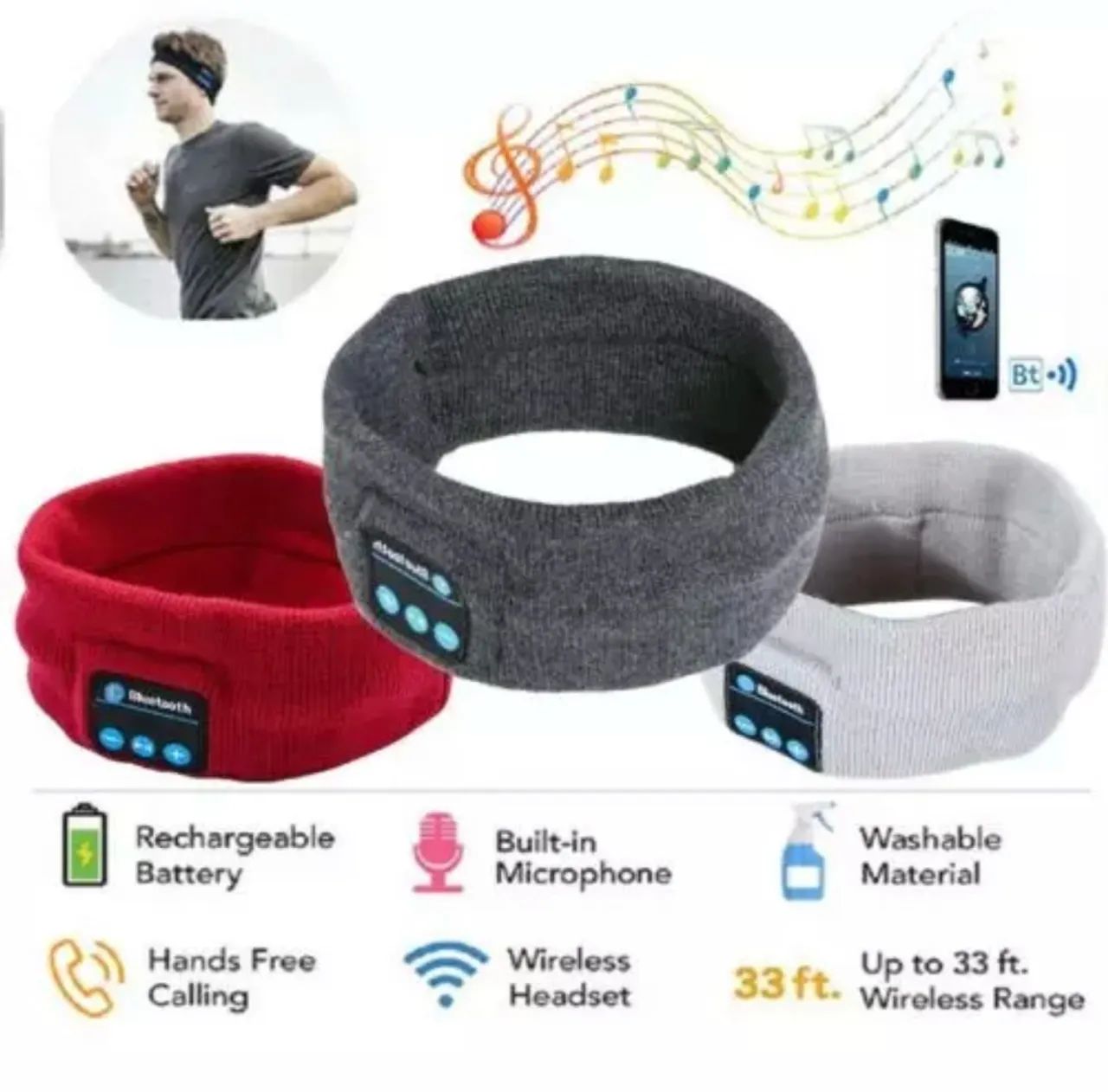Touca Faixa Esportiva c Fone Bluetooth 
