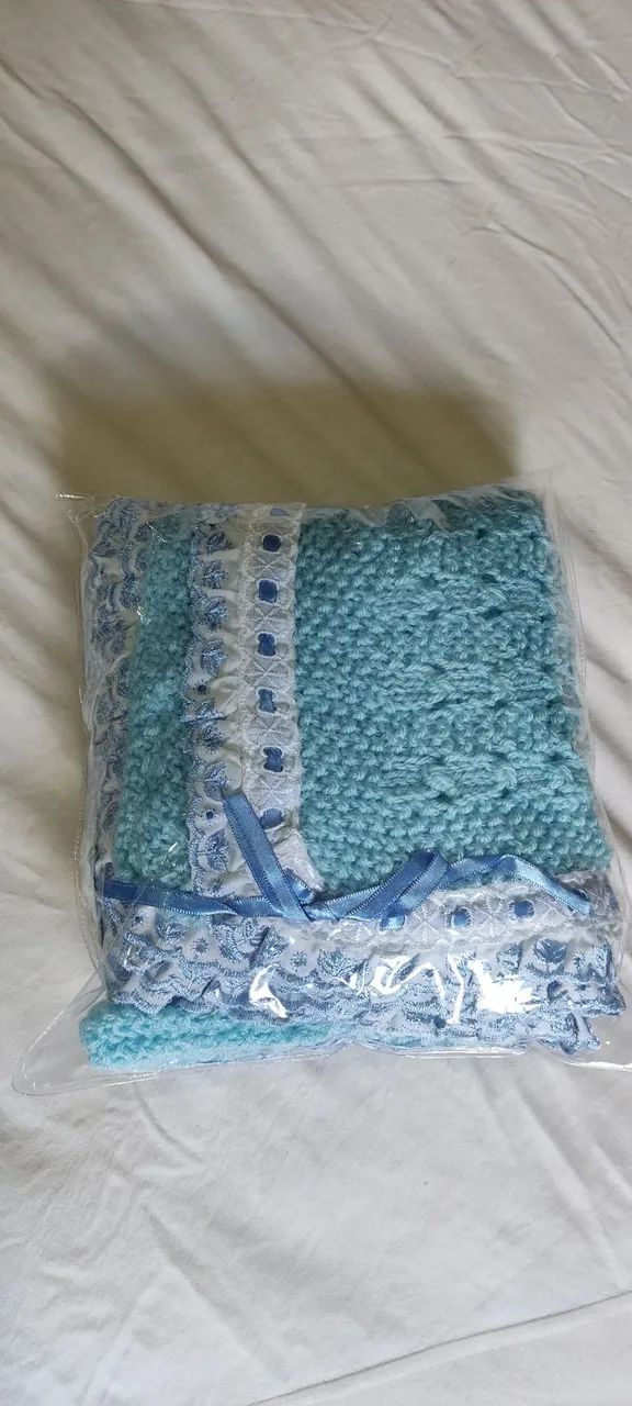 Manda de bebê de crochê azul  - Foto 2