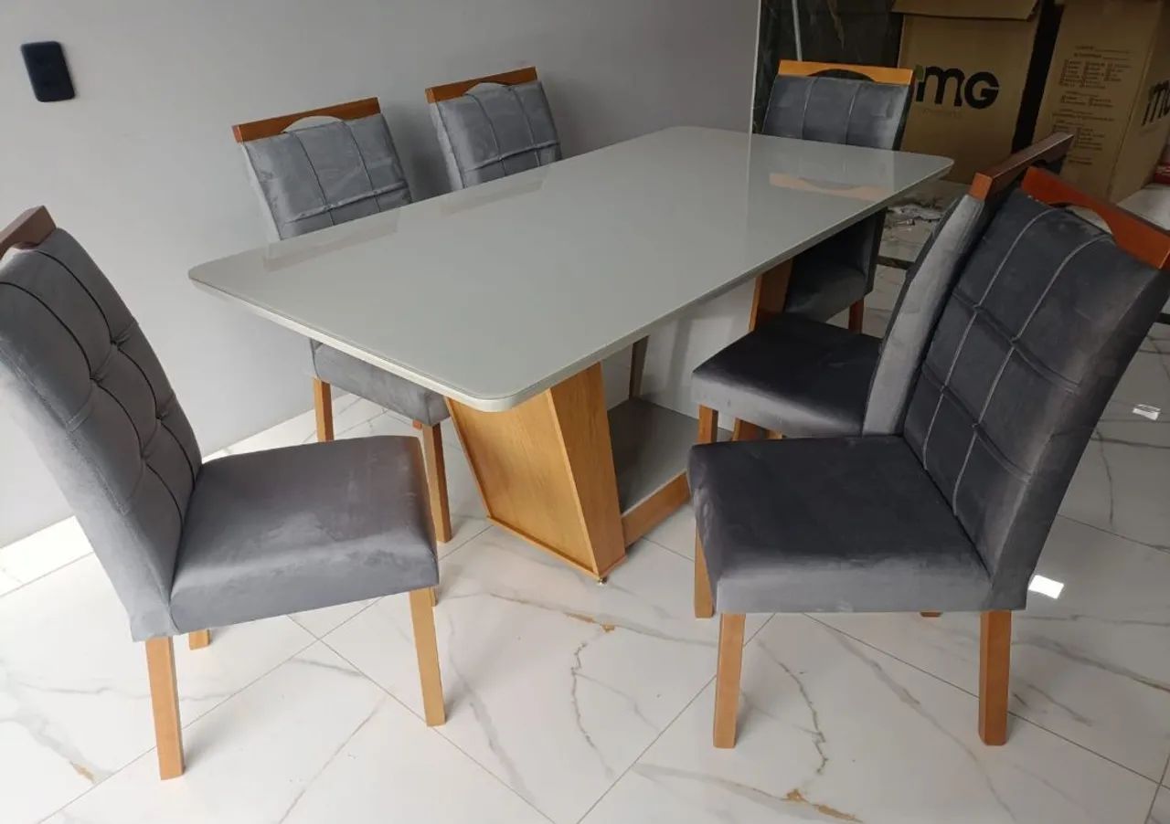 Mesa de jantar retangular 160x80 cadeiras veludo ou linho 