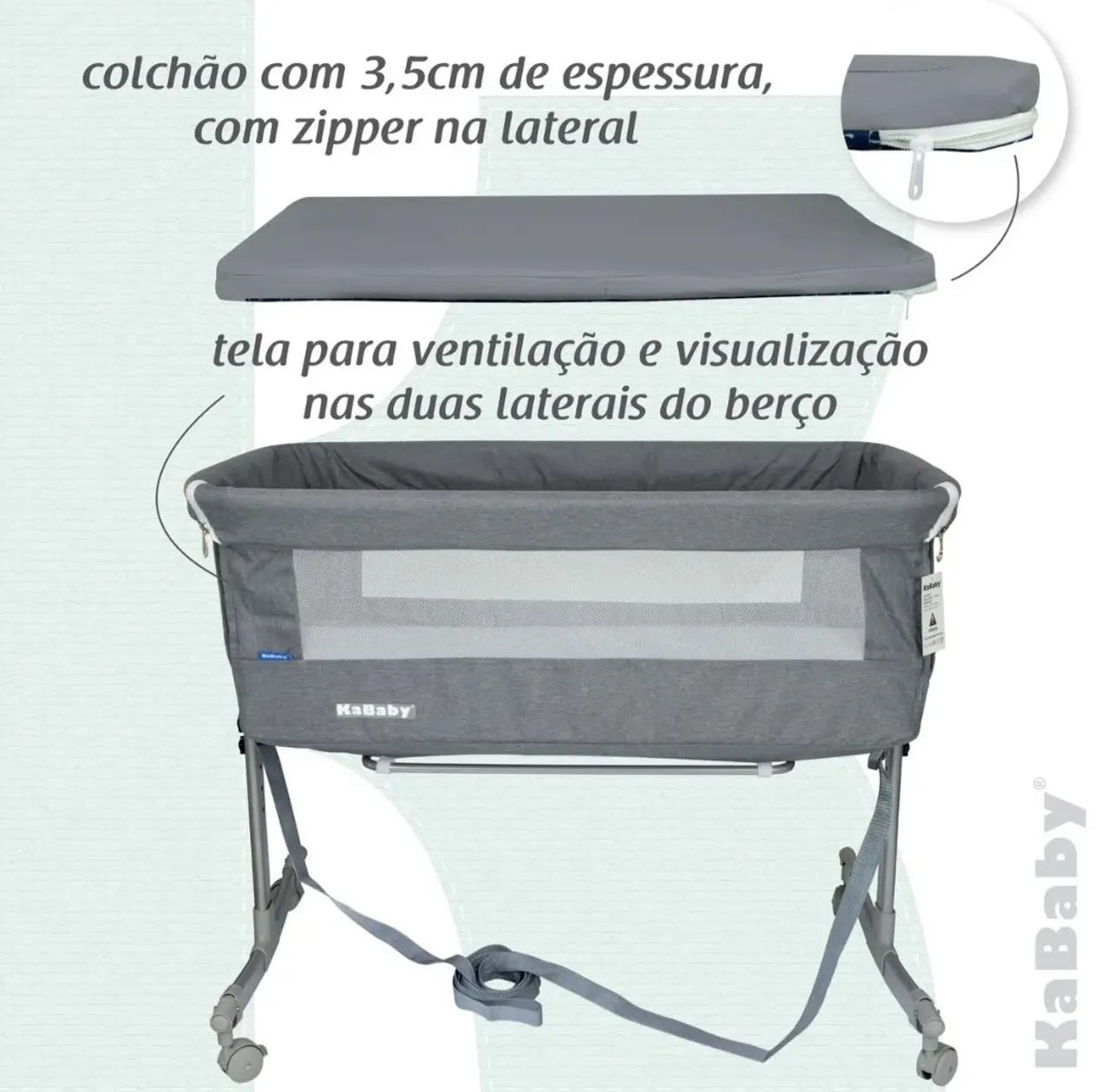 Berço Portátil Moisés Co-bed KaBaby Cinza - 1 Mês de Uso - Foto 5