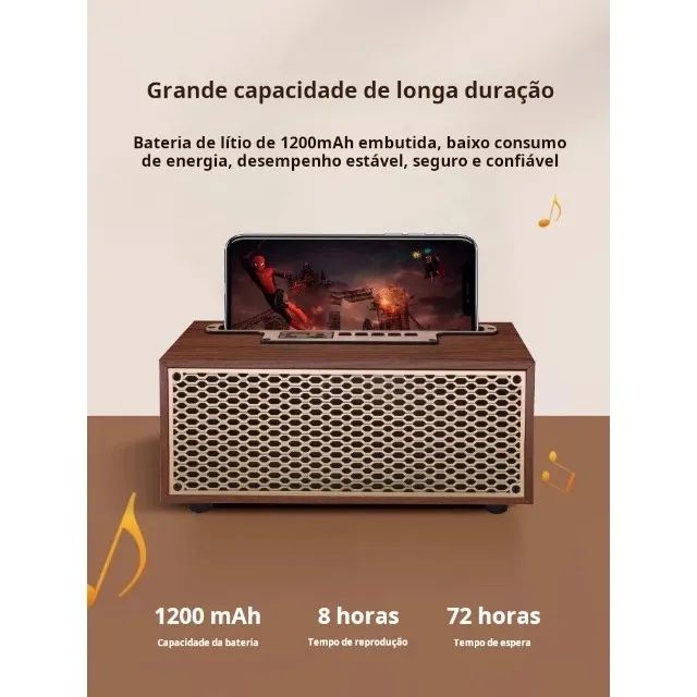 Belíssima Caixa Som Bluetooth Retrô Com Radio e Suporte Celular - Foto 2