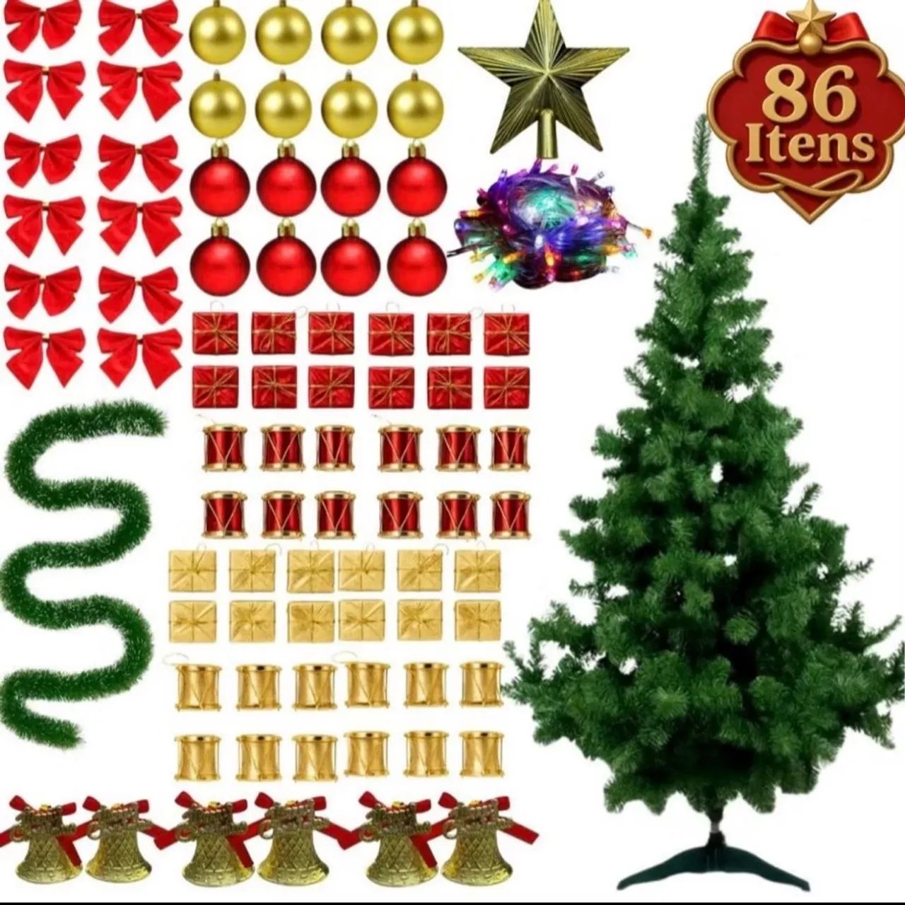 ÁRVORE DE NATAL 120CM 84 ENFEITES COM PISCA PISCA