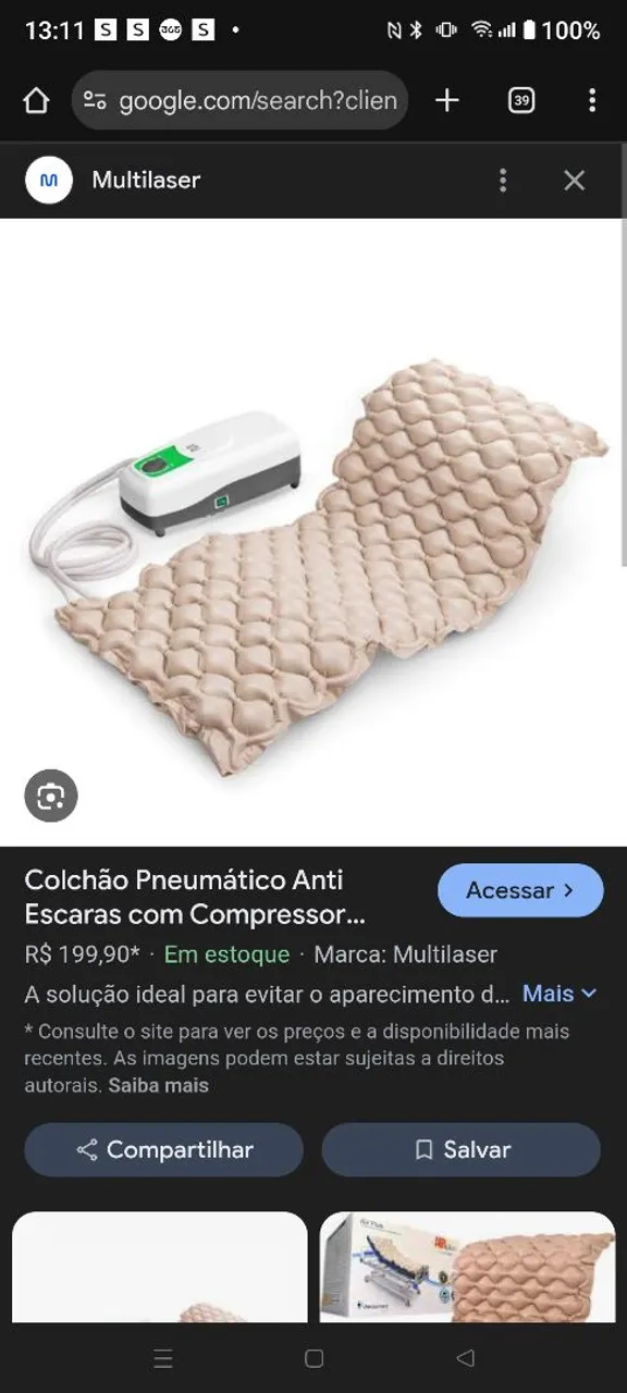 Colchão Pneumático Anti Escaras com Compressor Multilaser