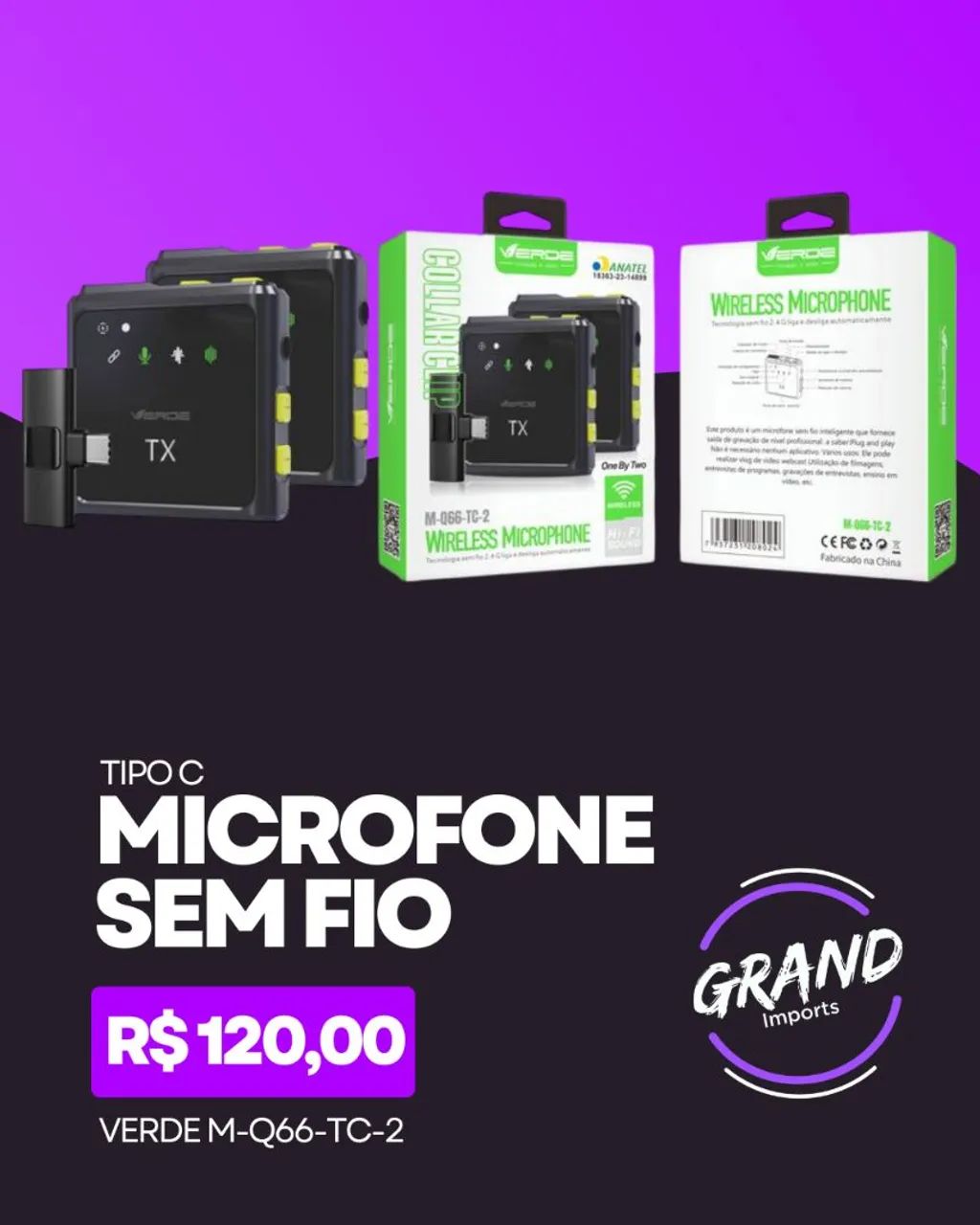 Microfone sem fio Tipo C 