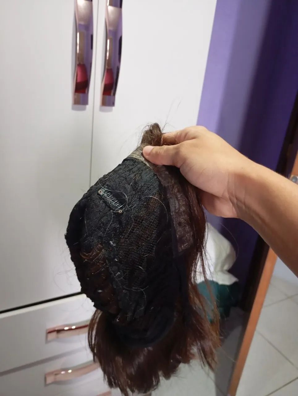 Peruca castanho escuro - cabelo humano - Foto 4