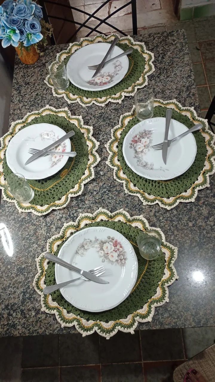 Conjunto de souplats de crochê 7 peças  - Foto 3
