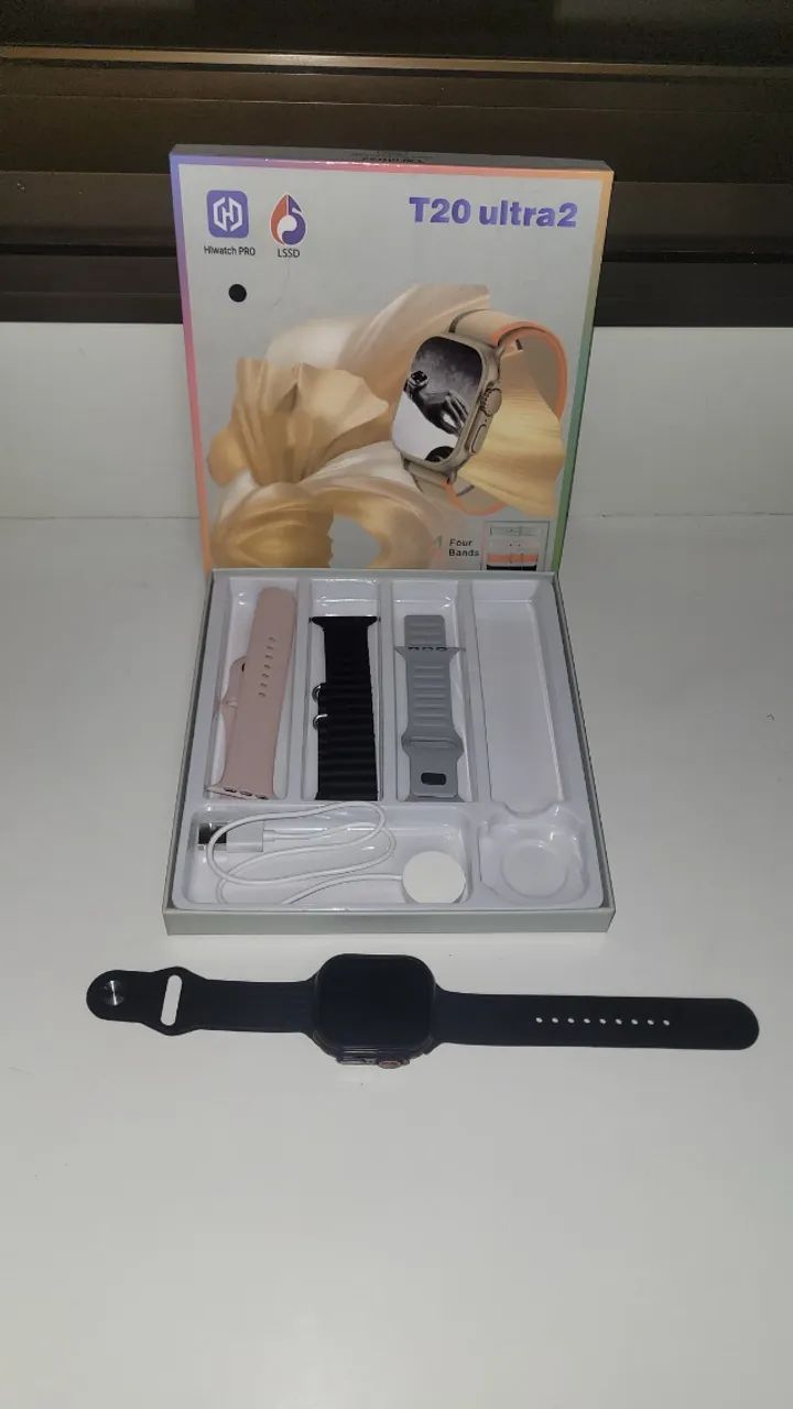 Smartwatch T20 Ultra 2 - Novo na caixa - 4 pulseiras + carregador
