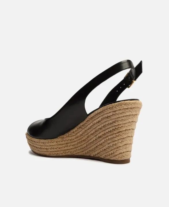 Sandália Espadrilhe Preta Couro Plataforma Fivela AREZZO - Nova !!! - Foto 3