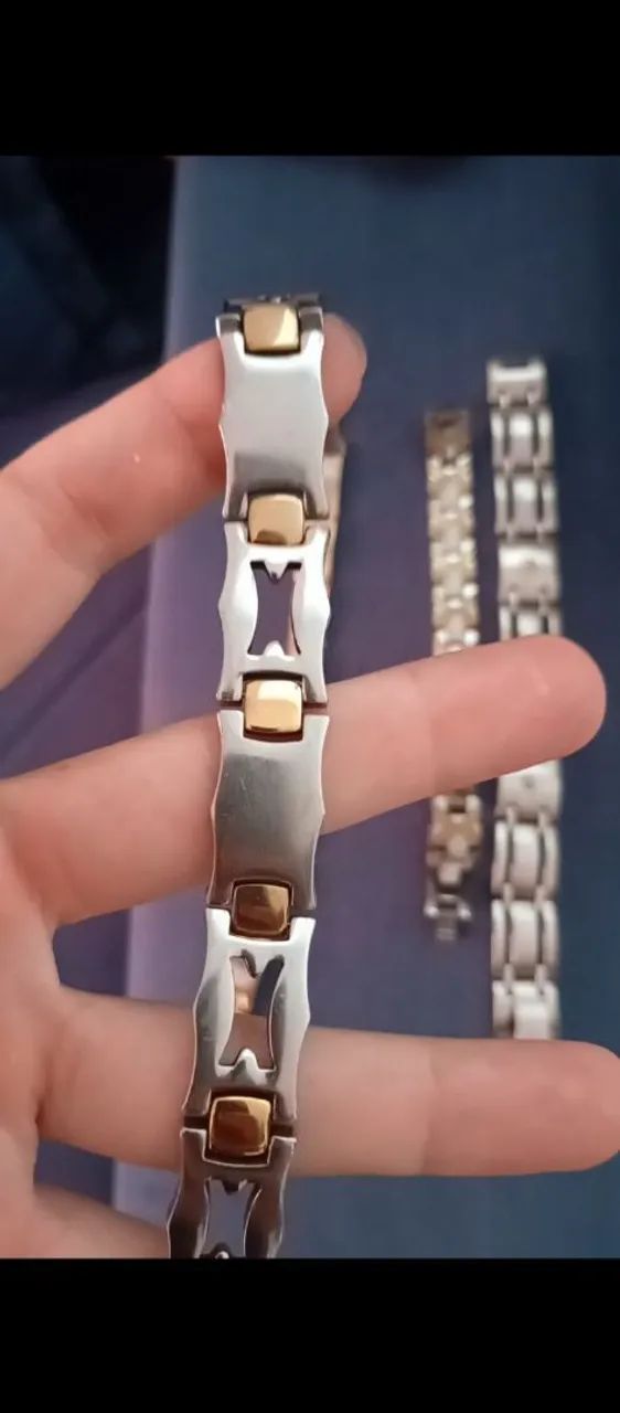 Kit completo : PULSEIRA AÇO MAGNÉTICO FOLHEADO A OURO  - Foto 2