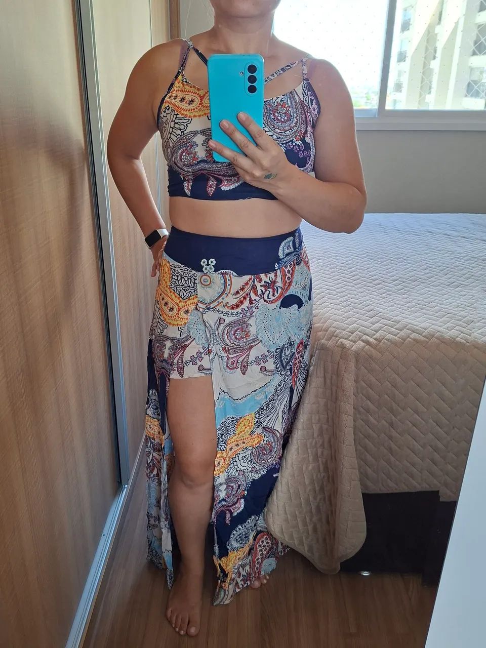 Conjunto cropped shorts saia longa NOVO