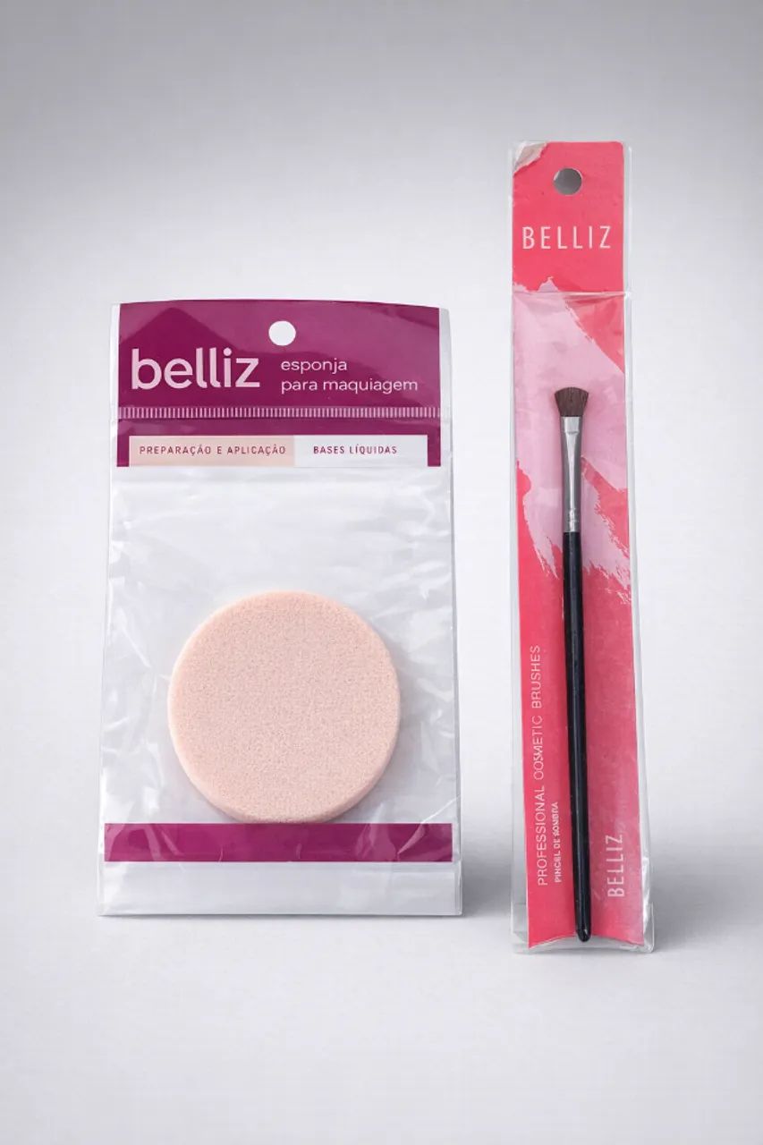 Kit Belliz Make up Pincel de Sombra e Esponja de Maquiagem 