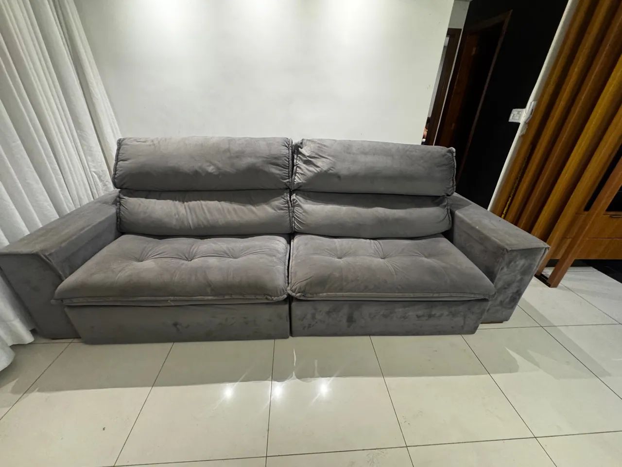 Sofá Retrátil e Reclinável Cinza 2,90m - Super Confortável - Foto 5