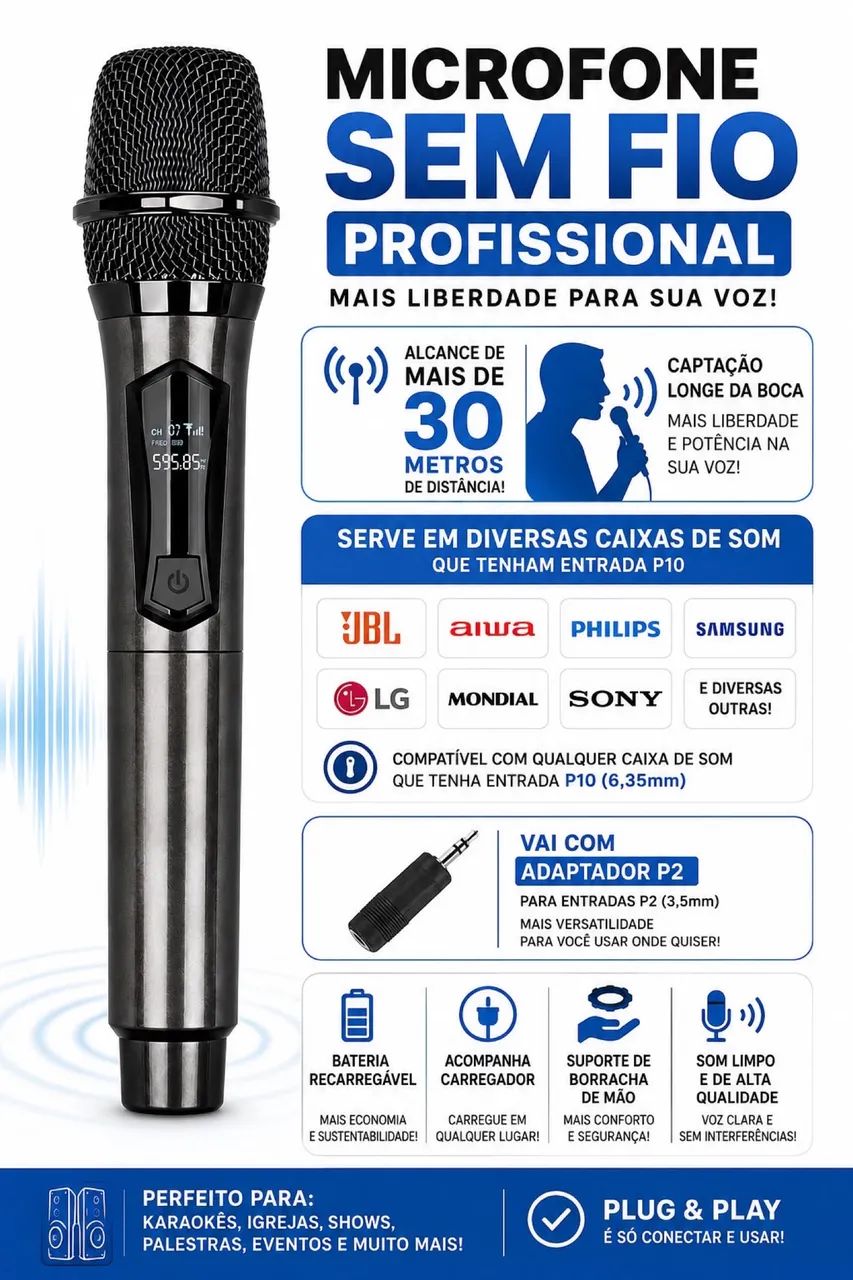 Microfone sem fio profissional longa distância  - Foto 2