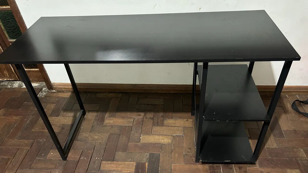 Black MDF computer desk with two shelves65171898522755120