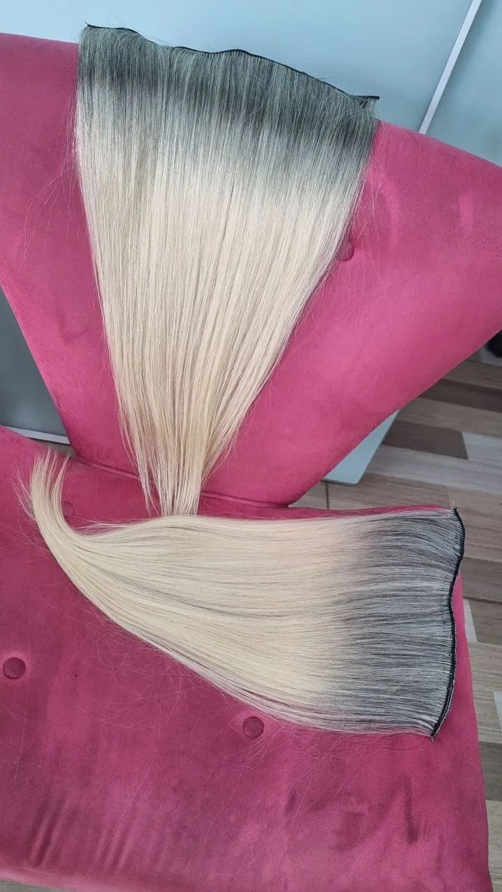 Cabelo humano loiro pérola 55cm tela pronta  - Foto 6