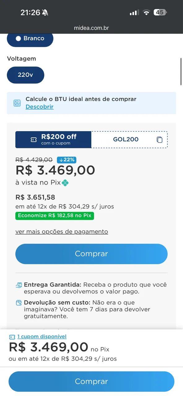 Ar 18000 Btu midea