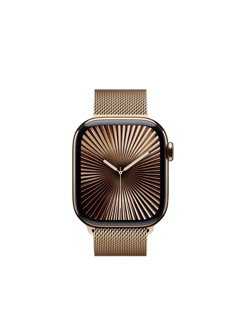 Apple Watch Series 10 46mm - Titanium Gold Pulseira Milanesa dourada Modelo GPS + Celular