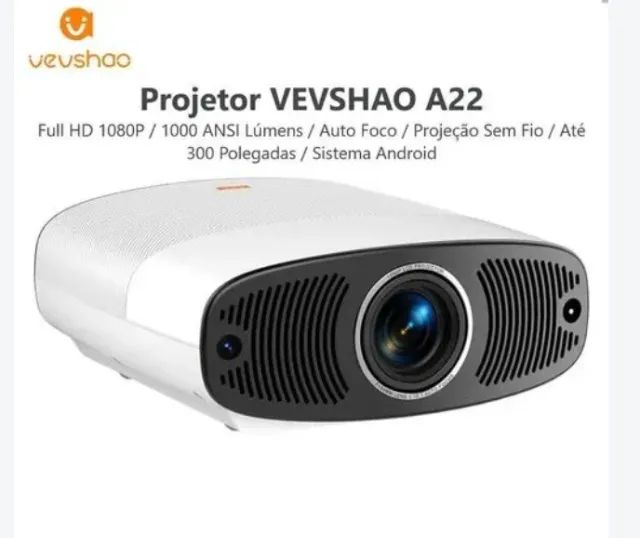 Projetor Vevshao A22 1000 Ansi Lente Selada 2GB RAM 32GB Android 13 Foco Elétrico Novo!