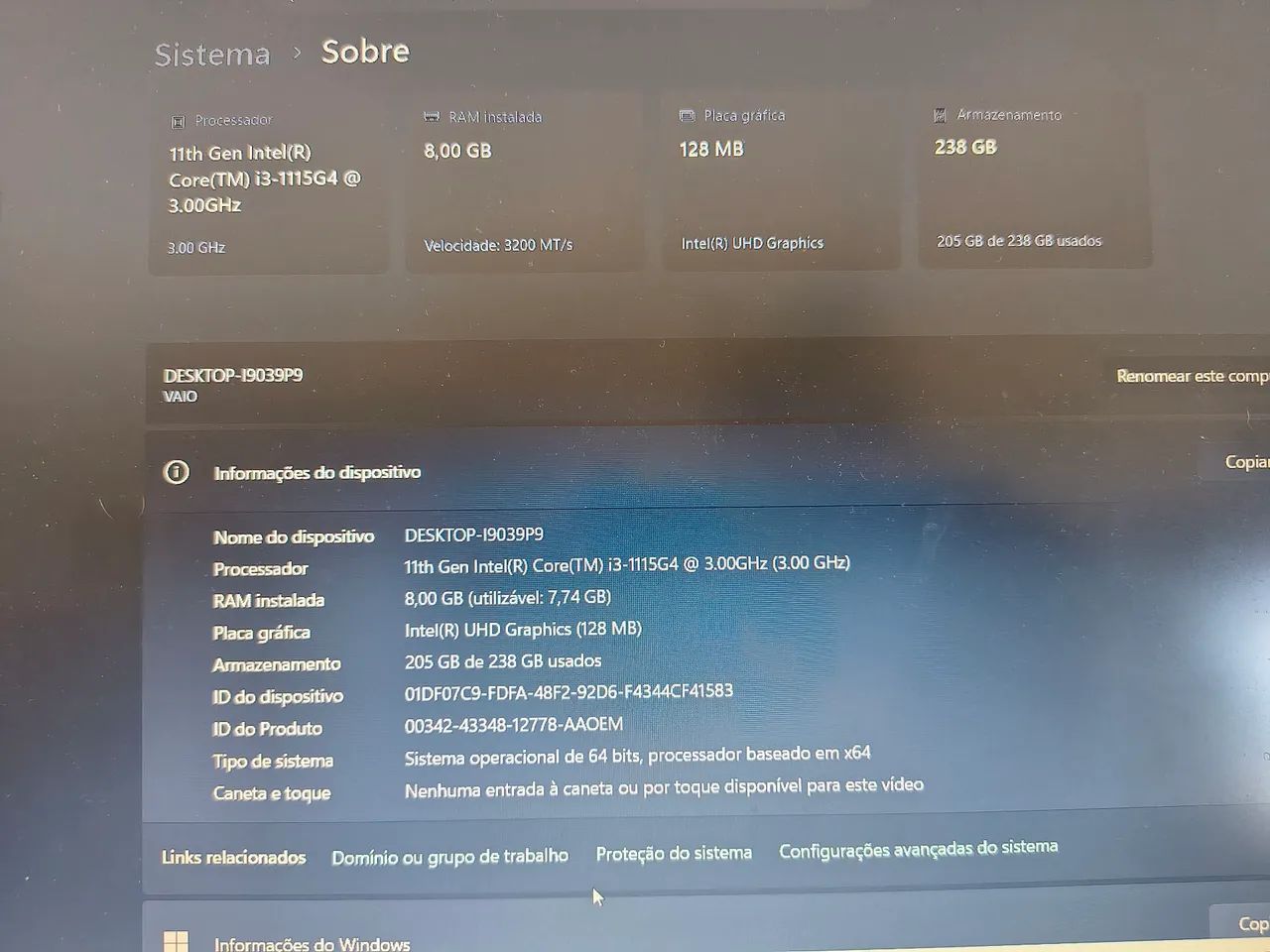 Notebook VAIO Core i3 11ª Geração 8GB RAM SSD 256GB - Foto 5