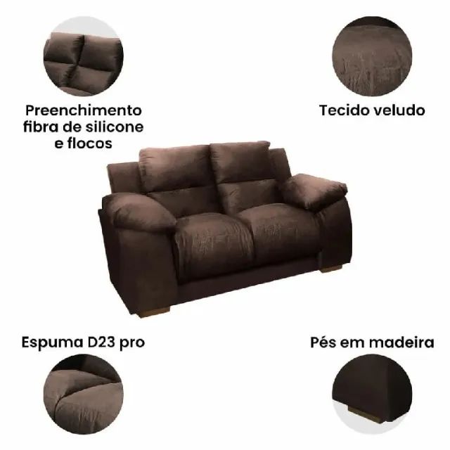 Sofa Luna Estofar 3 Lugares Tevido Veludo - Praia Moveis  - Foto 4