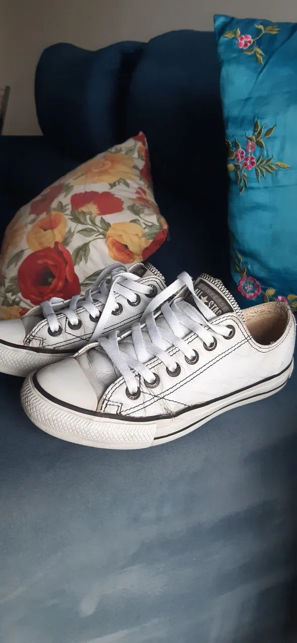 Tenis All Star branco em couro - Foto 4
