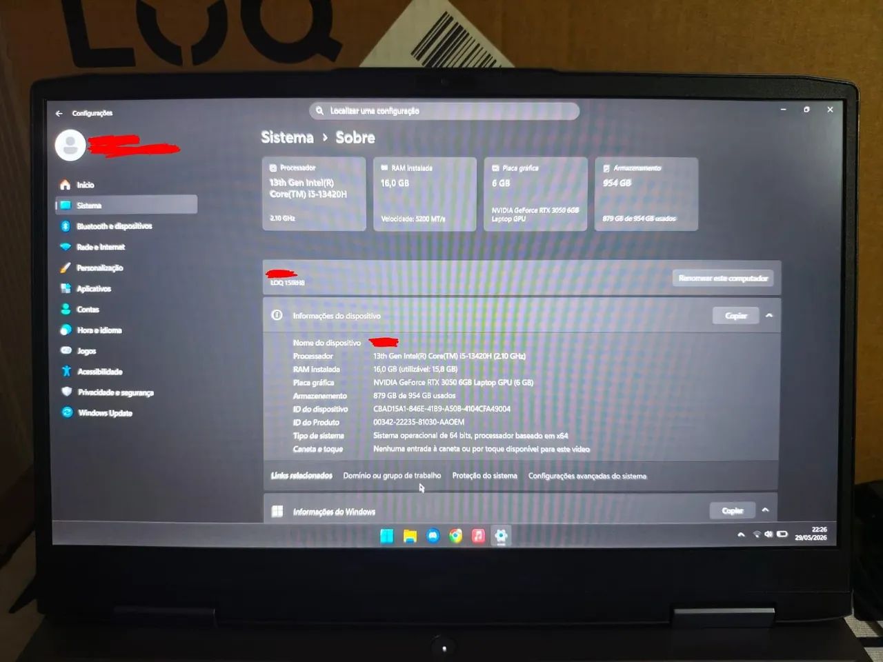 Lenovo LOQ 15IRH8 RTX 3050 6GB i5 13ª Geração 16GB DDR5 SSD 1TB - Foto 3