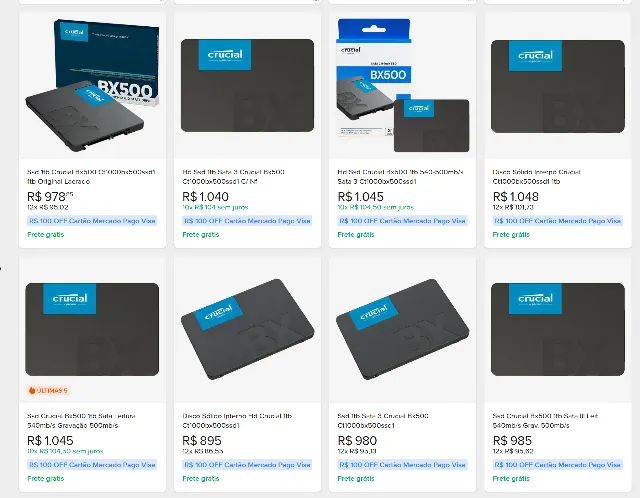 SSD 1TB e 480GB Crucial BX500 Sata, 2,5 Pol. Velocidade Leitura