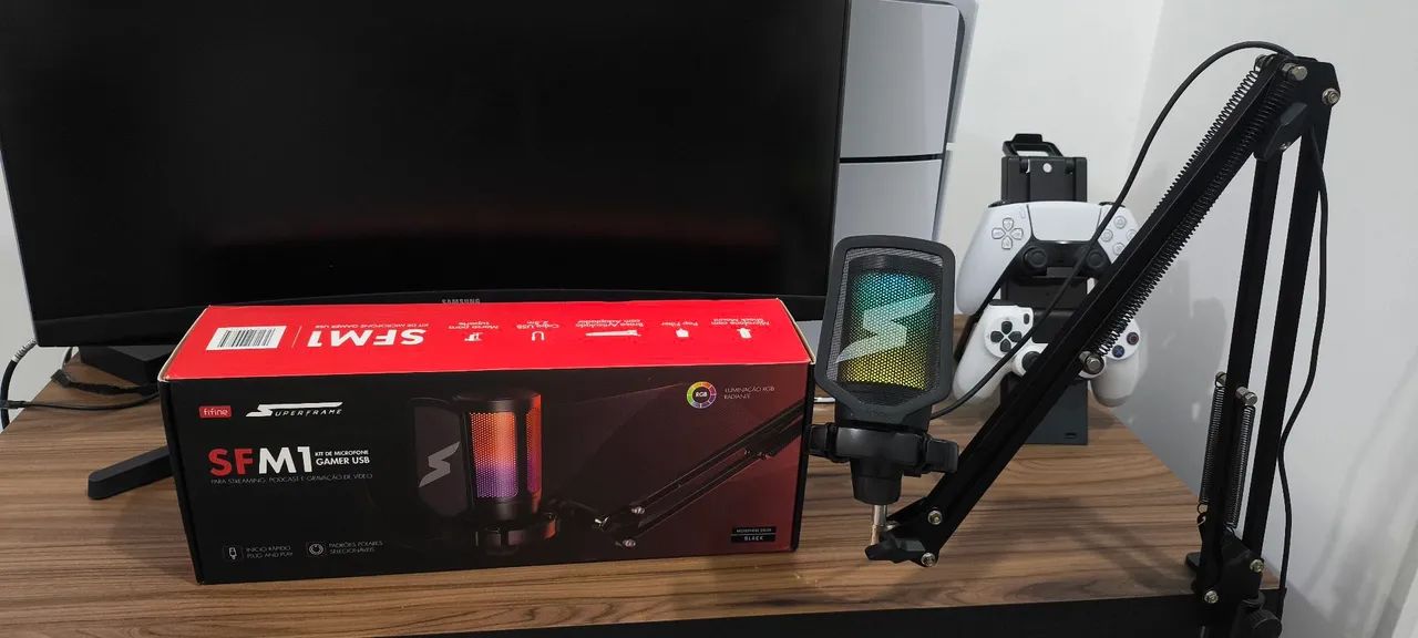 Microfone Gamer Fifine SFM1, RGB, USB, Com Braço Articulado