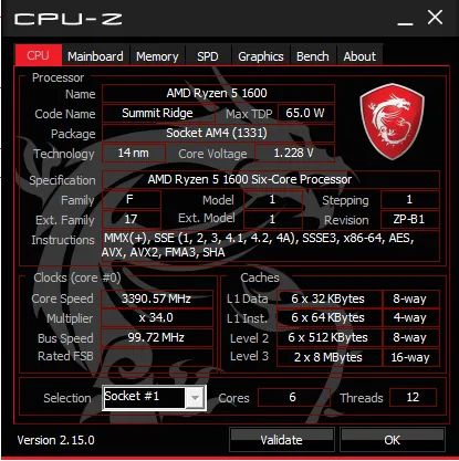 Processador Ryzen 5 1600