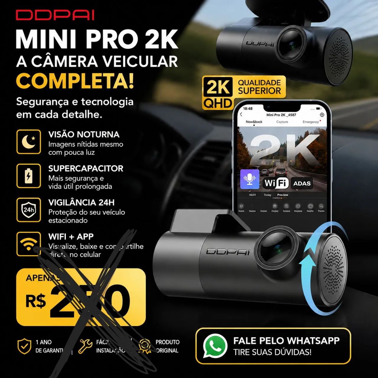 Câmera veicular ddpai mini pro 2k - Foto 3