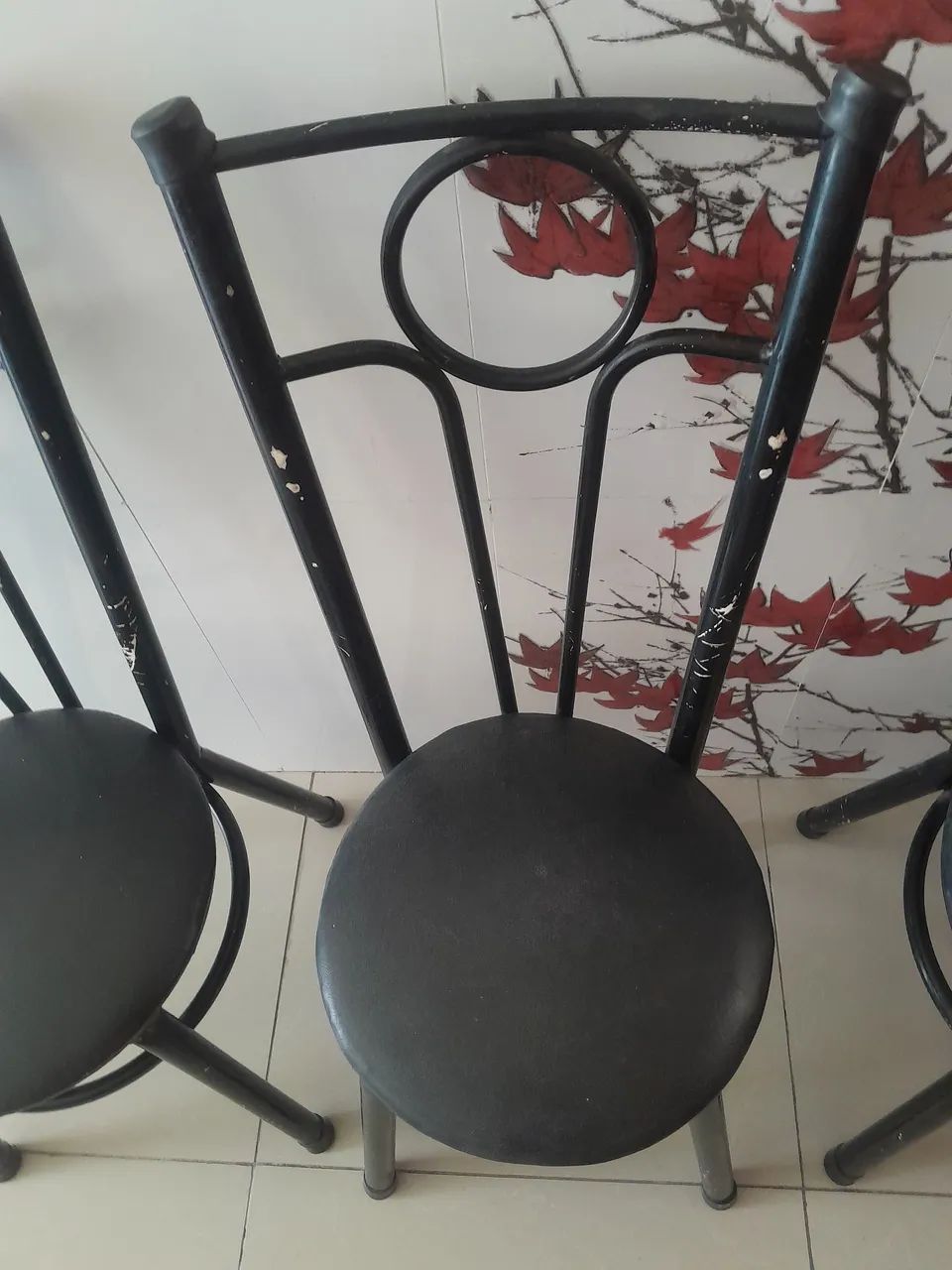 Cadeiras de ferro acolchoadas de mesa 