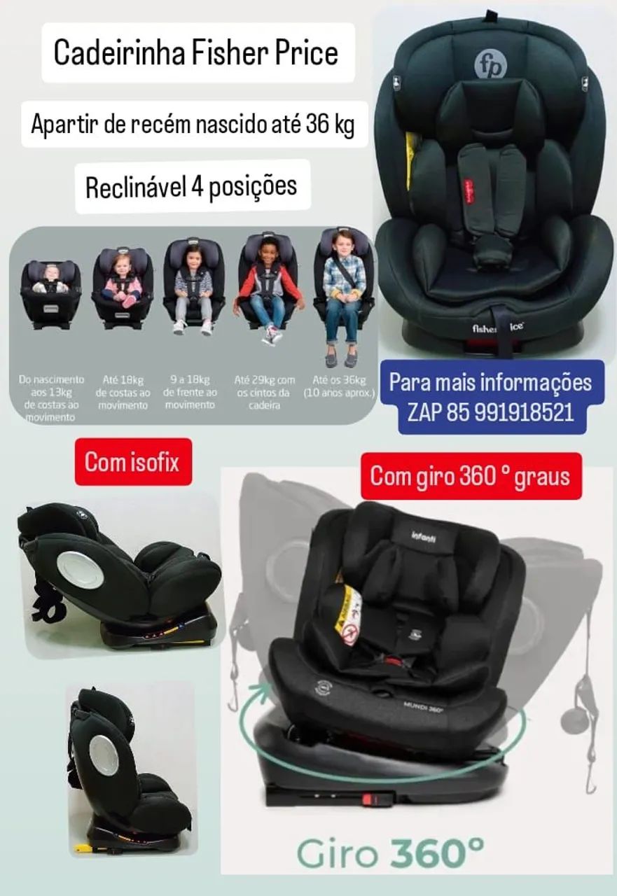 Cadeirinha Fisher Price com isofix e giro 360 graus 