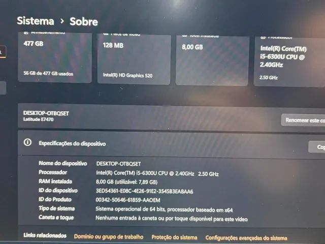 Dell Latitude E7470 Core i5-6300U SSD 512gb 8GB - Foto 4