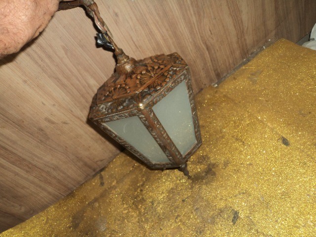 luminaria antiga bronze  com cupula vidro ///,,cada peça ////