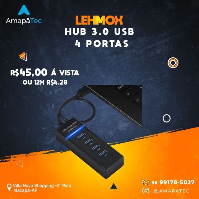 Hub 4 Portas Usb 2.0 480mbps Preto 