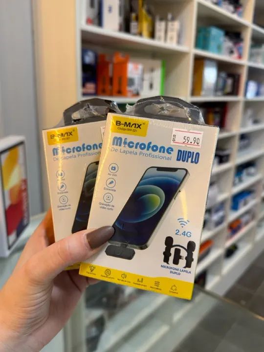 Microfone Lapela Duplo Profissional B-Max Type C ou Iphone