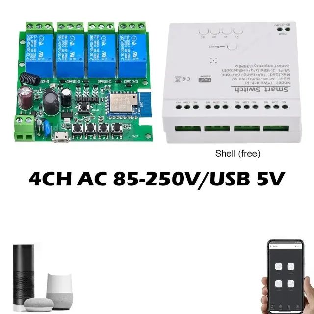 Interruptor Wifi Tuya Inteligente 110/220V Rf 433  4 Canais Contato Seco Alexa COD-AM595 