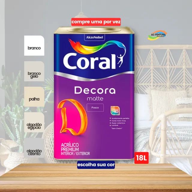 Tinta Coral Decora Matte Premium Acabamento Fosco Aveludado Sem Cheiro 18L
