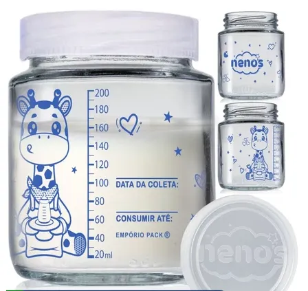 Vidro Armazenar Leite Materno ou Papinha com Graduação 200ml (Cap. 240ML)