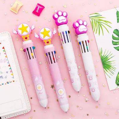 Caneta Multicores Retratil 10 Cores Desenho Fofo