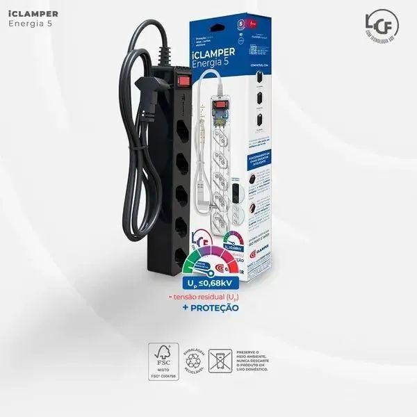 [NOVO] Filtro de Linha 10 Amperes Com 5 Tomadas iClamper - Foto 3