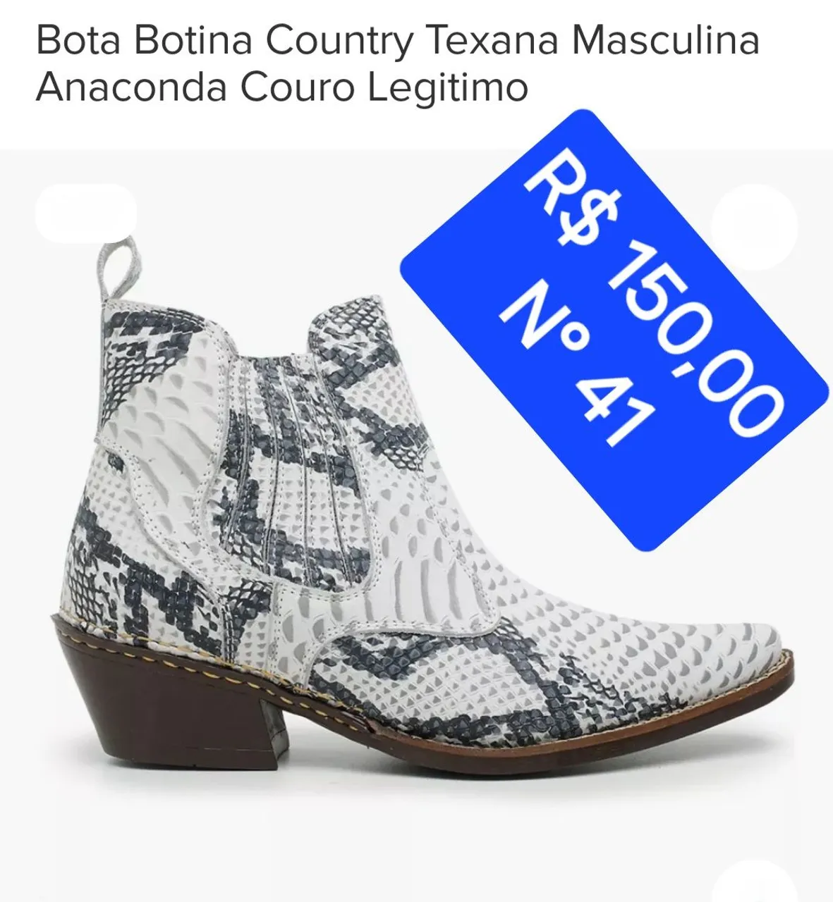 Bota Country Texana Masculina Anaconda Couro Legítimo