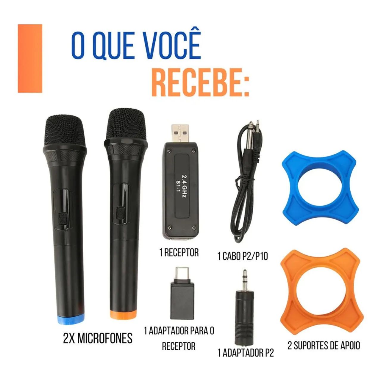 Kit 2 microfone sem fio duplo recarregavel karaokê - Foto 2