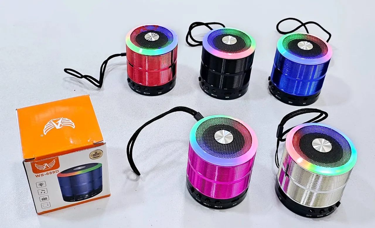 Caixa de Som Bluetooth WS-889D - Portátil com Luzes LED